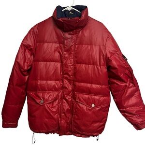 Tommy Hilfiger Reversible Down Puffer Jacket Red Navy Ski Team Warm Winter Coat
